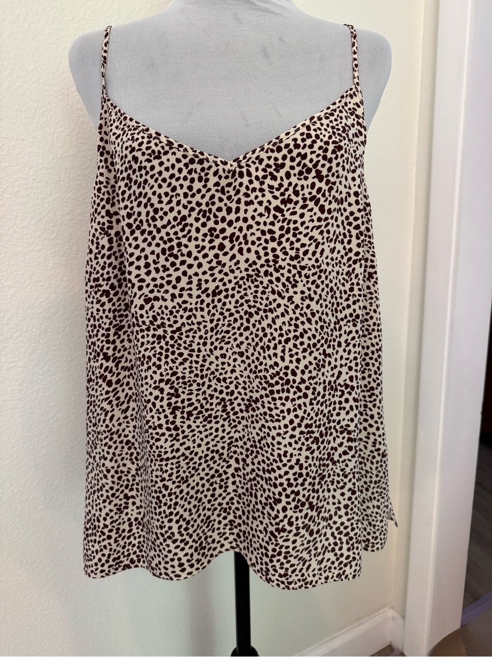Beige and Brown Animal Print Silk Tank Top Camisole NWT Large